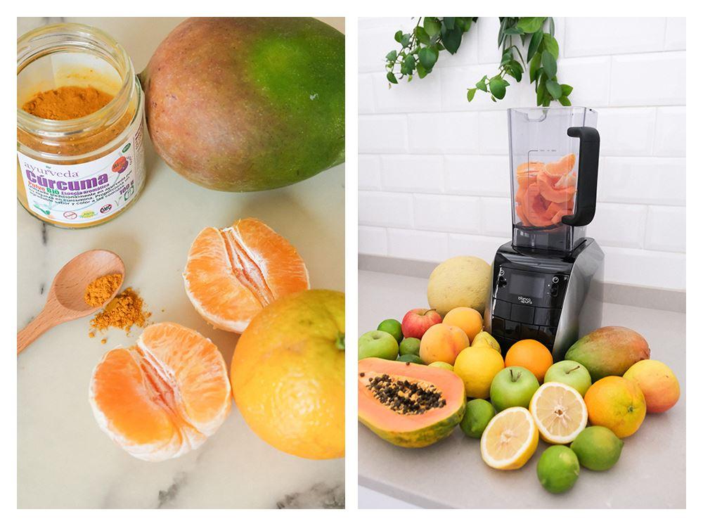 Frischer Kurkuma, Orangen und der bianco di puro Patto Pro Standmixer