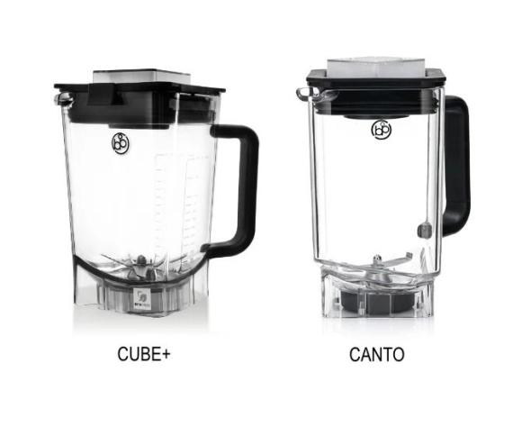 bianco di puro Mixbehälter CUBE+ (links) und CANTO (rechts) mit Edelstahlmessern