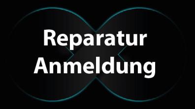 Weisser Schriftzug Reparatur Anmeldung zentriert auf einem dunklen Hintergrund.